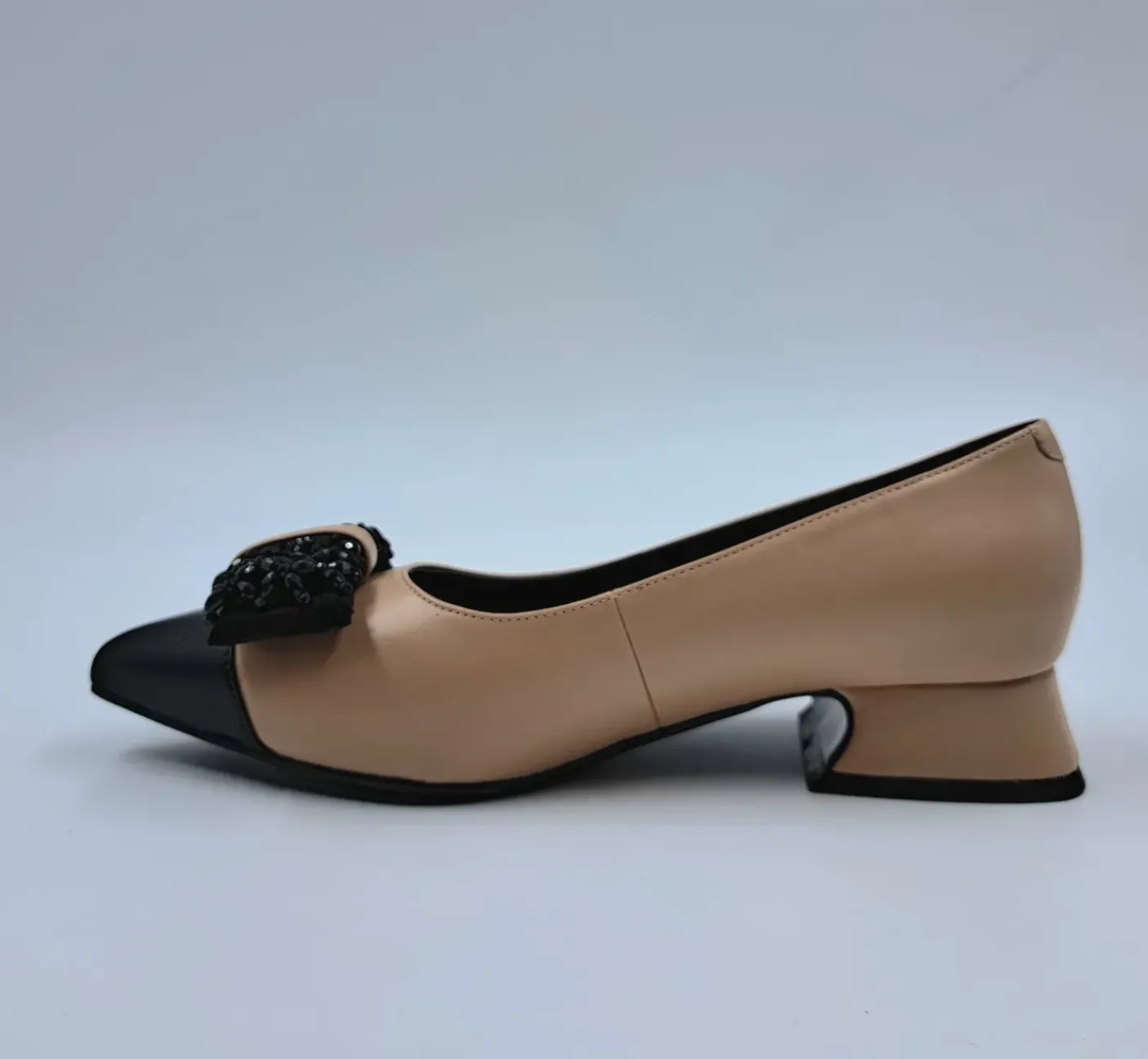 BALLERINE PELLE BICOLOR APPLICAZIONE FIOCCO