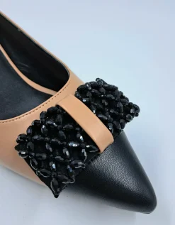 BALLERINE PELLE BICOLOR APPLICAZIONE FIOCCO