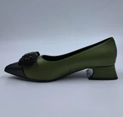 BALLERINE PELLE BICOLOR APPLICAZIONE FIOCCO VERDE