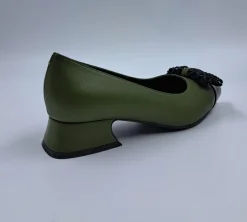 BALLERINE PELLE BICOLOR APPLICAZIONE FIOCCO VERDE