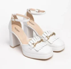 DECOLLETE PELLE BIANCA CON FRANGE