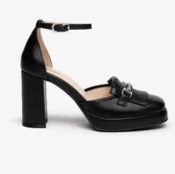 DECOLLETE' PELLE NERA CON FRANGE