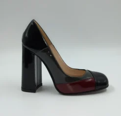 DECOLLETE PELLE VERNICE TRICOLOR STRISCIA BORDEAUX