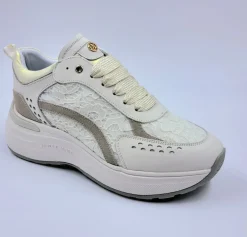 JANET&JANET SNEAKERS PELLE TESSUTO PIZZO