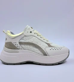 JANET&JANET SNEAKERS PELLE TESSUTO PIZZO