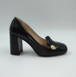 MOCASSINI NERO CON FRANGE TACCO QUADRATO