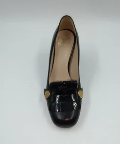 MOCASSINI NERO CON FRANGE TACCO QUADRATO