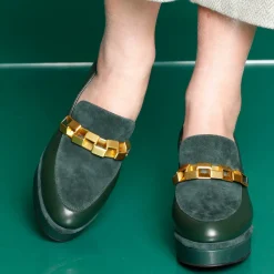 MOCASSINI PELLE CAMOSCIO APPLICAZIONE METALLICA ORO