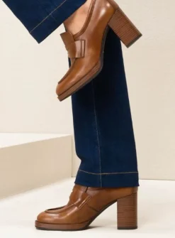 MOCASSINI PELLE TACCO ALTO CUOIO