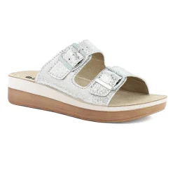 PANTOFOLE DOPPIA FIBBIA SUOLA BICOLORE BIANCA