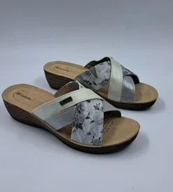 PANTOFOLE INBLU FASCE INCROCIATE FLOREAL GRIGIO CHIARO