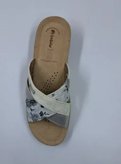 PANTOFOLE INBLU FASCE INCROCIATE FLOREAL GRIGIO CHIARO