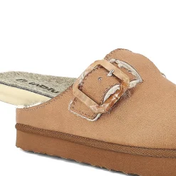 PANTOFOLE TESSUTO ED ECOPELLICCIA FIBBIA