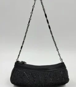 POCHETTE RASO NERO DECORAZIONE PERLINE