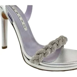 SANDALI ARGENTO TRECCIA STRASS