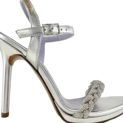 SANDALI ARGENTO TRECCIA STRASS