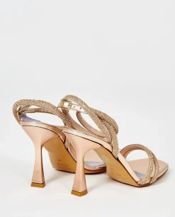 SANDALI FASCE CAVIGLIA STRASS RAME