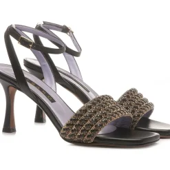 SANDALI FASCIA STRASS NERI E ORO