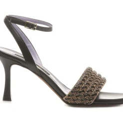 SANDALI FASCIA STRASS NERI E ORO