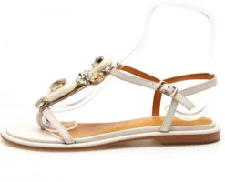 SANDALI IN PELLE CON APPLICAZIONE PIETRE BIANCHE