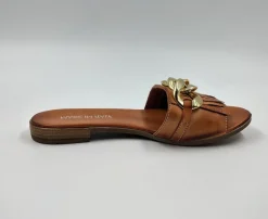 SANDALI IN PELLE CON MAXI CATENA E FRANGE