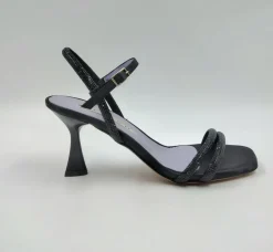 SANDALI NERI FASCE STRASS