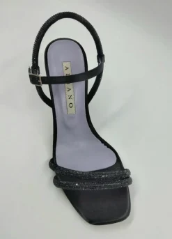 SANDALI NERI FASCE STRASS