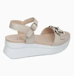 SANDALI PELLE BEIGE APPLICAZIONE METALLICA