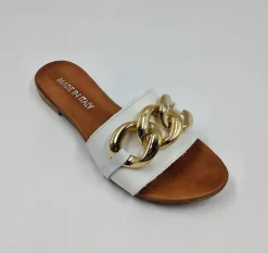 SANDALI PELLE BIANCA CON MAXI CATENA
