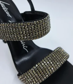 SANDALI PELLE FASCE STRASS NERO