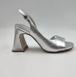 SANDALI PELLE LAMINATO ARGENTO