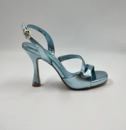 SANDALI PELLE METALLIZATA CELESTE