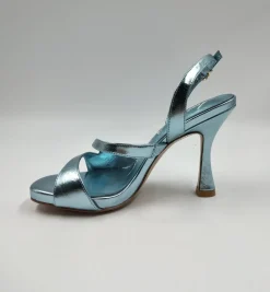 SANDALI PELLE METALLIZATA CELESTE