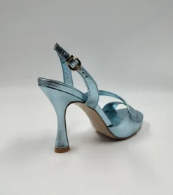 SANDALI PELLE METALLIZATA CELESTE
