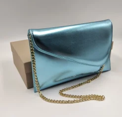 SANDALI PELLE METALLIZATA CELESTE