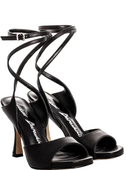 SANDALI PELLE NERA CON LACCIO CAVIGLIA