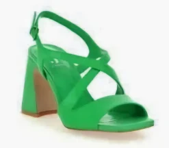 SANDALI PELLE VERDE TACCO SQUADRATO