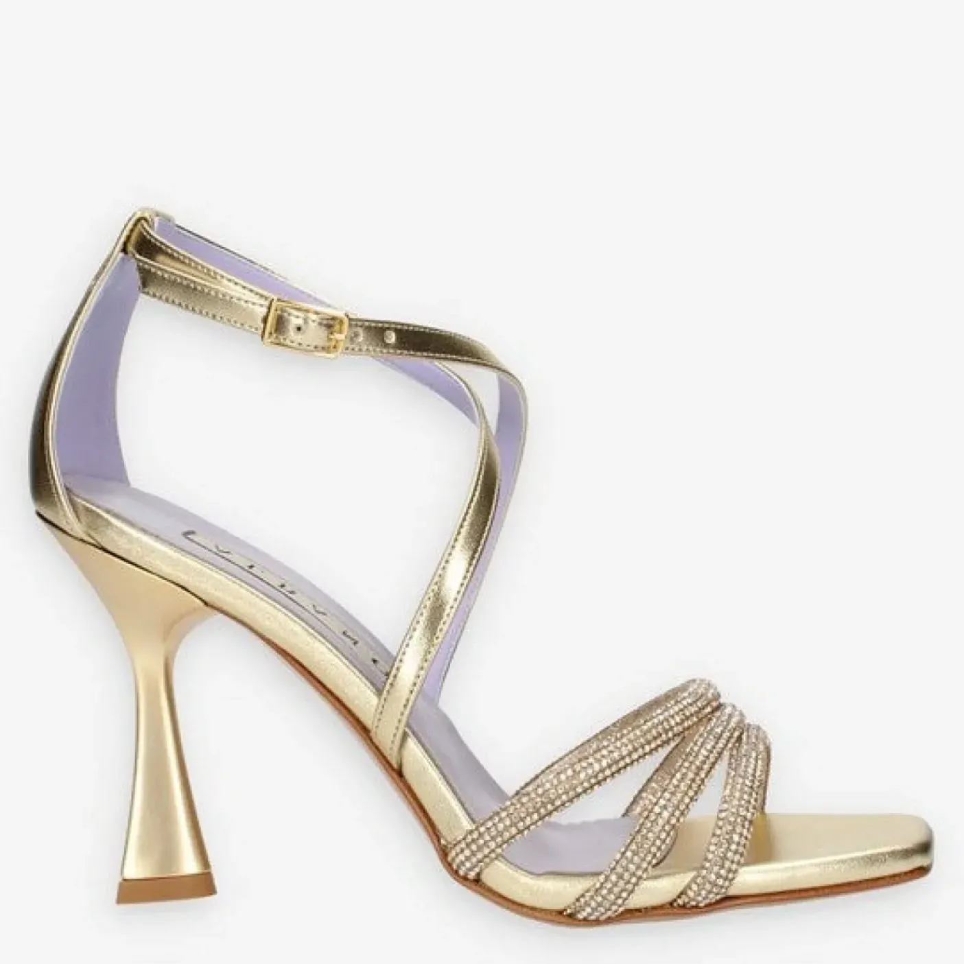 SANDALI PLATINO DETTAGLI FASCE STRASS INCROCIATE