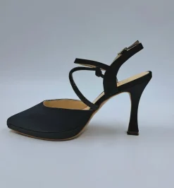 SANDALI RASO CON NODO STRASS SLINGBACK NERO