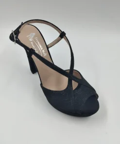 SANDALI TESSUTO LAME NERO