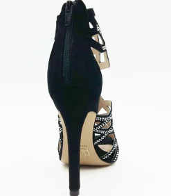 SANDALI TRONCHETTO DONNA PELLE SCAMOSCIATA STRASS