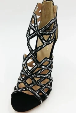 SANDALI TRONCHETTO DONNA PELLE SCAMOSCIATA STRASS