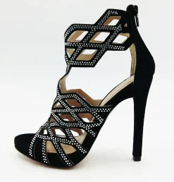 SANDALI TRONCHETTO DONNA PELLE SCAMOSCIATA STRASS