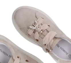 SNEAKERS SUEDE BEIGE APPLICAZIONE METALLICA