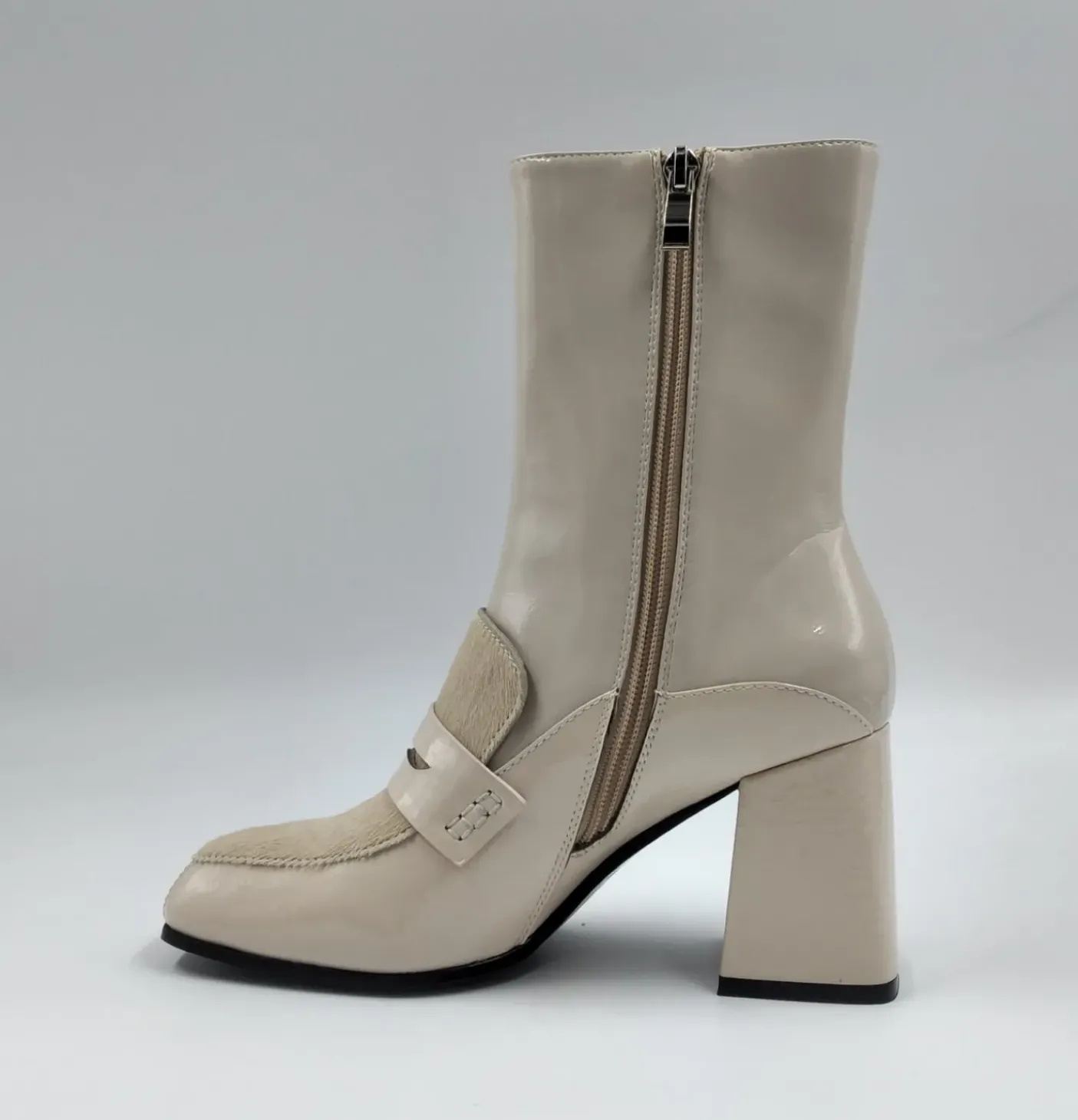 STIVALETTI PELLE DETTAGLIO CONTRASTO PORCELLANA