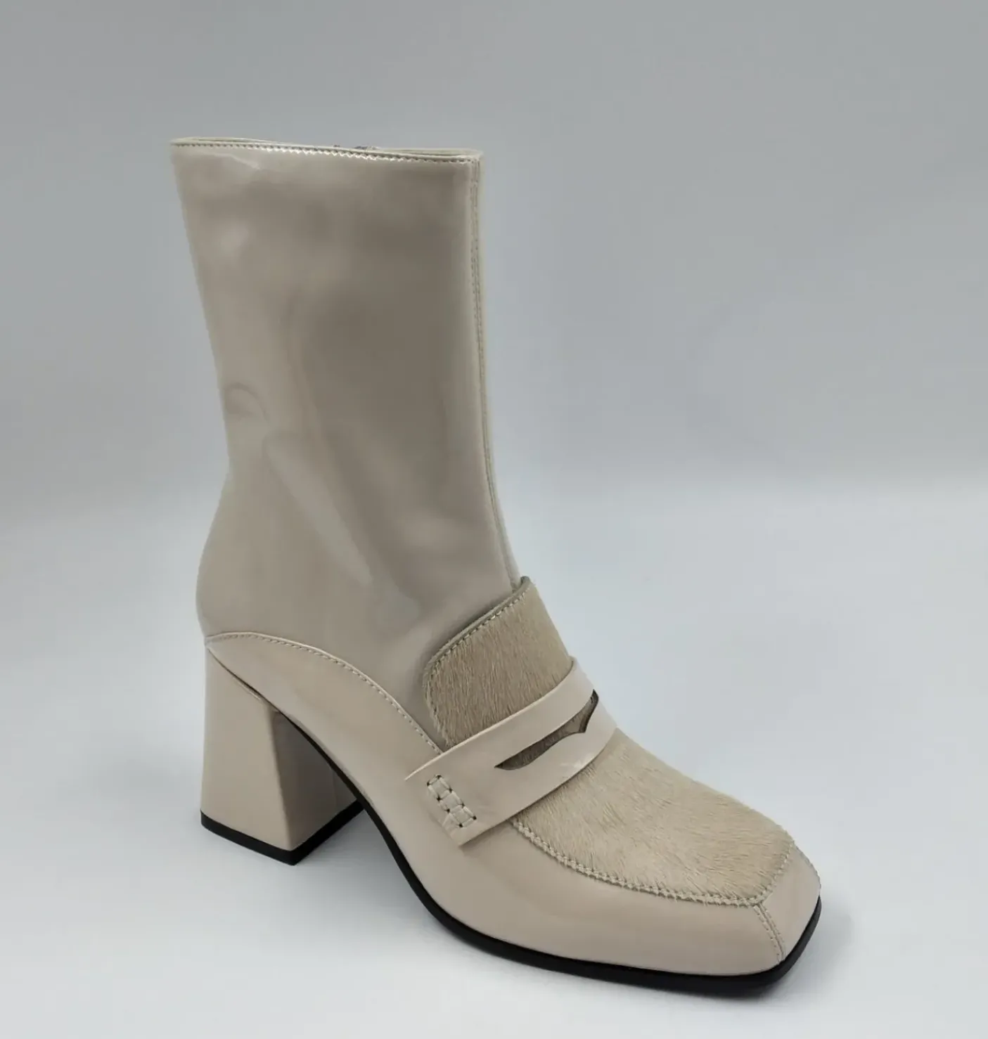 STIVALETTI PELLE DETTAGLIO CONTRASTO PORCELLANA