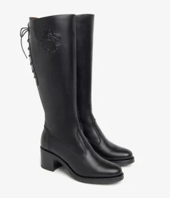 STIVALI PELLE CON LOGO STEMMA NERO