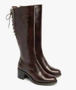 STIVALI PELLE CON LOGO STEMMA MARRONE