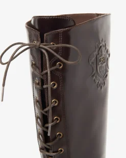 STIVALI PELLE CON LOGO STEMMA MARRONE