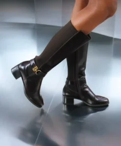 STIVALI VERA PELLE E TELA MARRONE